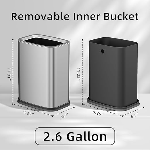KHMMGK 2.6 Gal Stainless Steel Bathroom Trash Can,Metal Waste Baskets with Removable Inner Bucket,Small Office Garbage Can