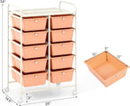 GLACER 10 Drawer Rolling Cart, Storage Cart with Lockable Whieels & Metal Frame, Trolley for Art Craft Oganizer, Mobile Utility Cart for Office, School, Classroom, Kitchen (Peach Fuzz)