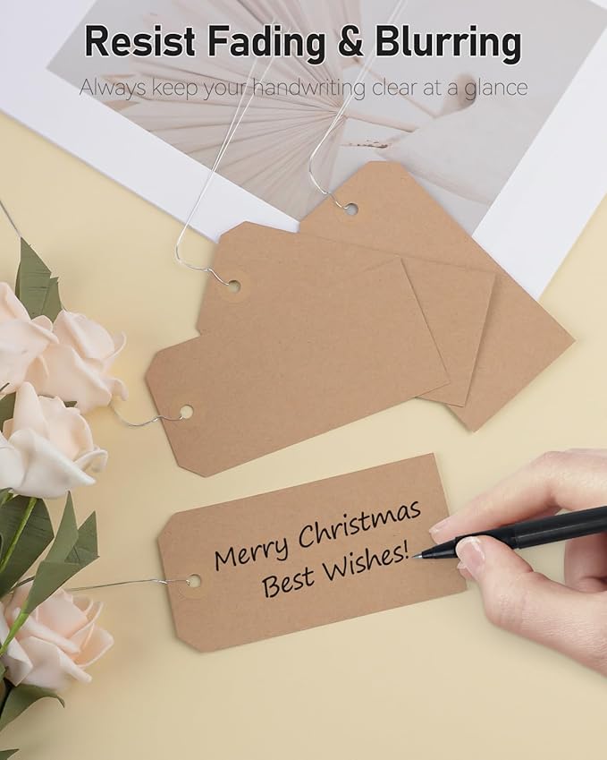 Uniclife 100 Pcs Blank Shipping Tags with Wire Attached 4.7 Inch Writable Brown Kraft Paper Hang Tags with Reinforced Eyelet Large Marking Price Tag Inventory Label Tag, 4.7" L x 2 3/8" W