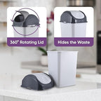 Superio Small 2.5 Gallon Plastic Trash Can with Swing Top Lid, Compact Slim Waste Bin for Under Desk, Office, Bedroom, Bathroom, Dorm Room, 10 Qt. Portable Garbage Can (SmokeWhite/Grey, 2 Pack)
