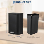 Takywep 5.2 Gallon Brushed Stainless Steel Trash Can with Soft-Close Lid, 3.2/5.3/8/13.2 Gallon Smudge-Resistant Compact Garbage Bin for Kitchen, Bathroom, Office - Black & White