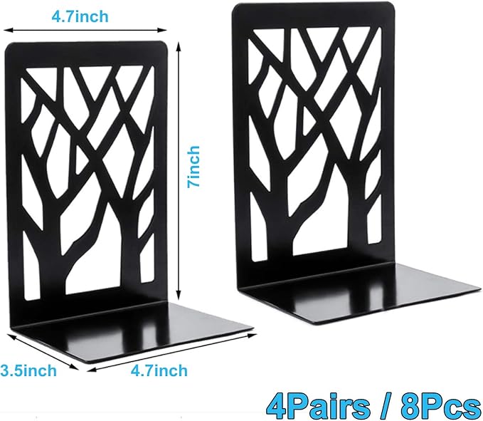 MSDADA Bookends, Book Ends for Shelves, Bookends for Office, Book Ends for Heavy Books, Book Shelf Holder Stand Home Decorative，Metal Bookend Supports, Book Stoppers, Black(4 Pairs)