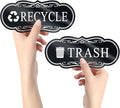 ASAVI Trash & Recycle Stickers – 2-Pack Self-Adhesive Vinyl Labels, Waterproof & Durable (Black Background with Transparent Text, Medium 6.3 x 2.7 inches)