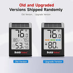BaldrTherm Room Thermometer Indoor Humidity Meter, Solar-Powered 3.2'' Digital Temperature Sensor Monitor with 5-Comfort Indicator for Baby, Home, Office, Black, 1Pack