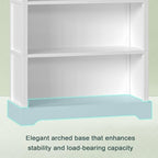 TVU 5-Tier Wooden Book shelf, 65"H × 31.5"W × 9.9“D Bookshelf with Storage, Floor-Standing Display Bookcase, Farmhouse Style Bookshelf with Arched Base, Suitable for Living Room, Study, Office, White