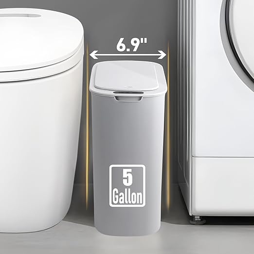 TIPGO 5 Gallon Motion Senor Bathroom Trash Can with Lid, Automatic Garbage Can Touchless, Smart Plastic Waste Basket for Narrow Spaces, Bathroom, Office, Bedroom, Living Room (Gray)