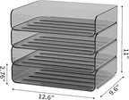 FANXIYQ 4-Tier Acrylic Paper Tray Organizer - Low-Profile Desk File Sorter for Office/Home, Brown Stackable Letter Tray for Bills, Crafts, Notebooks