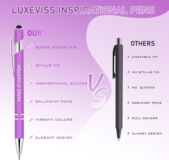 Luxeviss 20 Pcs Inspirational Pens Bulk - Motivational Ink Ballpoint Pen with Quotes Stylus Tip Nurse Gifts for School Coworkers Office Supplies Black Ink