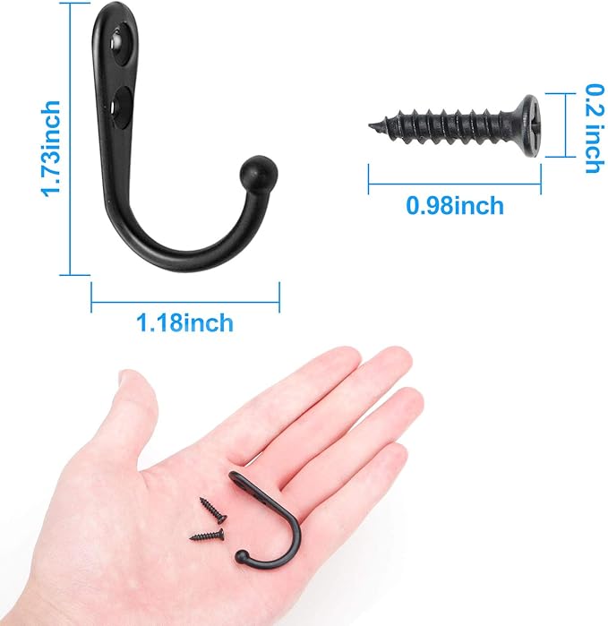 ZAYBOD 25 Pcs Black Wall Mounted Coat Hooks, Hanger Hook with 50 Pieces Screws for Hanging Hat, Towel, Key, Robe, Coats, Scarf, Bag, Cap, Coffee Cup, Mugs