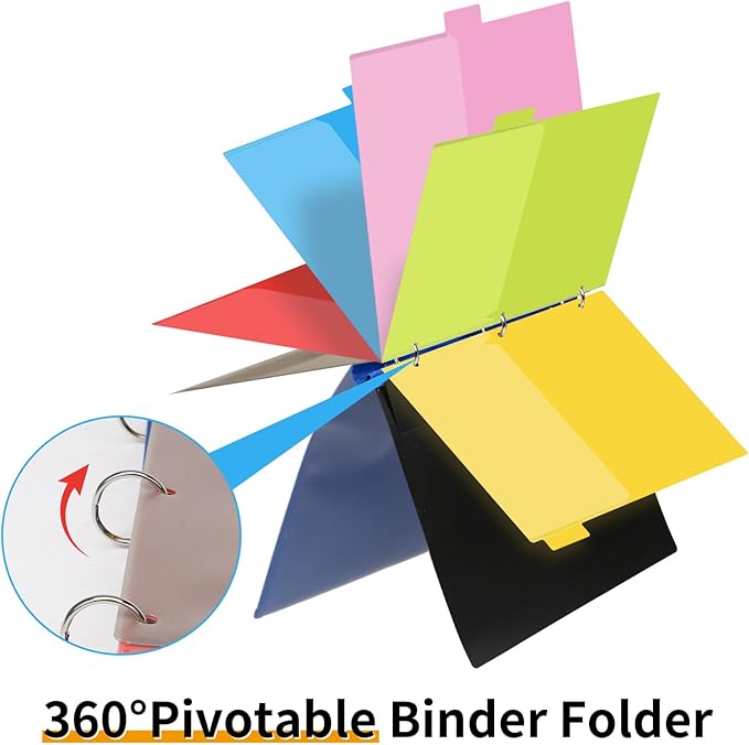 Tashkummy 360° Pivotable Project Organizer Binder, 3 Ring Binder with Colored Tab Dividers with Pockets, Customizable Front Cover Multi Pocket Folder Binders for Home, School, Office- Red