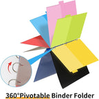 Tashkummy 360° Pivotable Project Organizer Binder, 3 Ring Binder with Colored Tab Dividers with Pockets, Customizable Front Cover Multi Pocket Folder Binders for Home, School, Office- Red