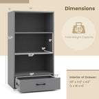 Tangkula 3 Tier Bookcase with Drawer, 42.5”Tall Freestanding Bookshelf with 3 Open Shelves & 1 Drawer, Anti-toppling Devices, Modern Display Storage Organizer for Home Office (Grey, 42.5" H)