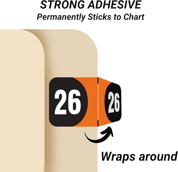 2026 Year Stickers, Doctor Stuff 2026 Chart Stickers, Orange/Black Color Coded, Arden Style, USA Made Year Labels for End Tab File Folders, 500/Roll, 1 Roll, 3/4" x 1-1/2"
