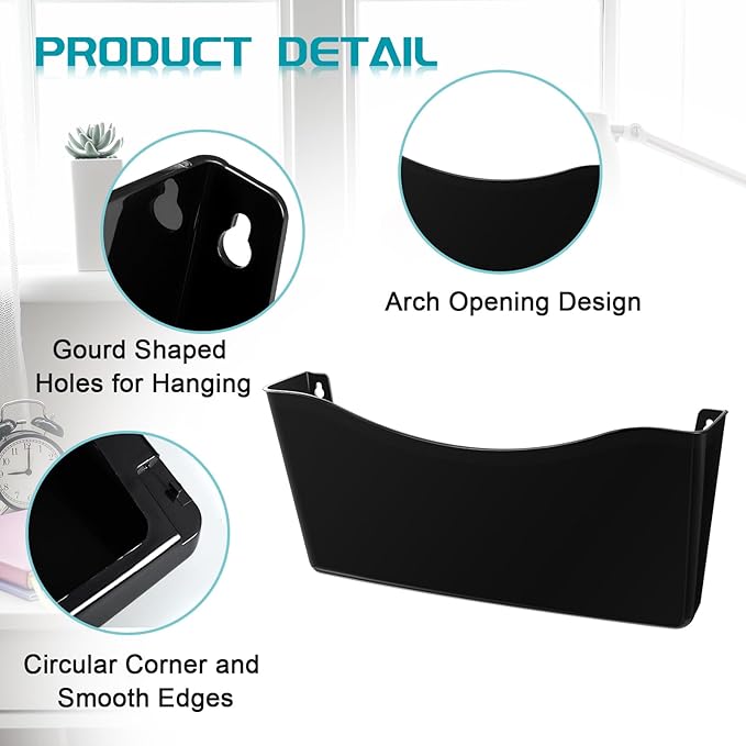 Colarr 12 Pcs Expandable Pocket Wall File Set Plastic Wall Mountable Space Saving Files Office Wall Organizer Wall Mount File Holder Wall Hanging File Organizer for Mail Letter Magazine (Black)