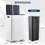 Garvee Dual Trash Can, 16 Gal (2 x 30 l) Stainless Steel Kitchen Garbage Can with Lid and Inner Bucket, Double Compartment Trash and Recycle Bin Combo with Step Pedal for Home Office, White