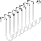 FYY Over the Door Hooks, 8 Pack Door Hangers Hooks with Rubber Prevent Scratches Heavy Duty Organizer Hooks for Living Room, Bathroom, Bedroom, Kitchen Hanging Clothes, Towels, Hats, Coats, Bags White