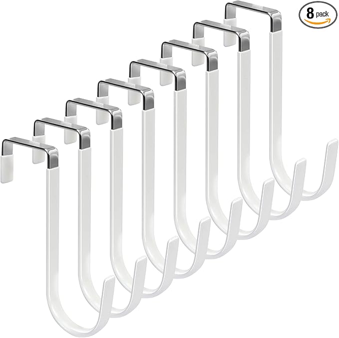FYY Over the Door Hooks, 8 Pack Door Hangers Hooks with Rubber Prevent Scratches Heavy Duty Organizer Hooks for Living Room, Bathroom, Bedroom, Kitchen Hanging Clothes, Towels, Hats, Coats, Bags White