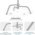 Soonpho Adjustable 10ft/3.3m Heavy Duty Light Stand with Boom Arm and Wheels,100% Stainless Steel Reflector C-Stand with Grip Head & Sandbag &Clamps,for Studio Video Reflector,Monolight,Softboxes