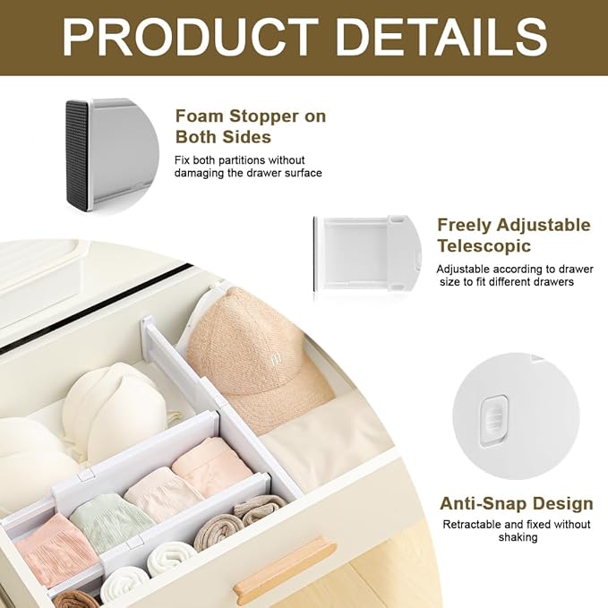 YJFHHH Drawer Dividers for Clothes 4" High 10.9"-18" Expandable Dresser Drawer Organizer Plastic Separators for Kitchen 3 Pack
