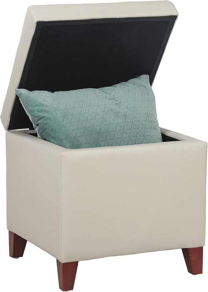 Adeco 18" PU Storage Ottoman, Upholstered Square Faux Leather Foot Rest - Flip Top Footstool with Sturdy Wood Legs, Small Cube Coffee Table Extra Seat for Living Room, Bedroom, Elephant Grey