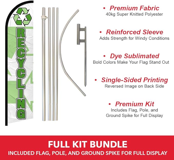 Recycling Windless Banner Advertising Flag & Pole Kit - Perfect for Recycling Centers, E-waste Centers, Electronics Stores