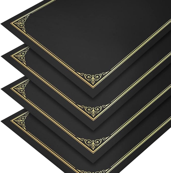 SUNEE Certificate Holders(Black, 60 Packs, New Pattern), Diploma Covers Gold Foil Border, for Letter Size 8.5x11 Certificates, Cardstock, Document Papers