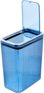 Glad Bathroom Trash Can, 2.6 Gallon (10L) - Slim Plastic Waste Basket with Pop-Up Lid and Bag Ring - Colored Clear Trash Can for Bedroom, Office, College Dorm - Blue