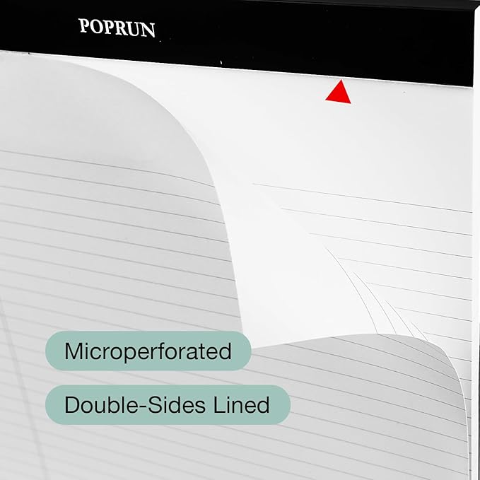 POPRUN White Legal Pads 8.5 x 11.75 Wide Ruled, 100GSM Writing Paper Pad, Bulk Lined Notepad Notebooks for Work School, Classroom Office Supplies, 6 Pack