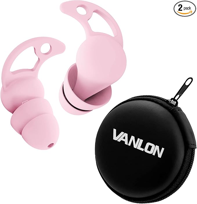 VANLON Ear Plugs for Noise Reduction, Reusable Sleeping Ear Plugs, 2Pairs Super Soft Fit Silicone Earplugs for Concerts, Sleep Snoring, Work, 33dB Noise Reduction Ear Plugs for Sound Blocking (Pink)