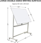 Max-officoo 60"x40" Mobile Whiteboard Double-Sided Magnetic Large Dry Erase White Board with Rolling Stand for Offices, Home & School