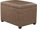 Joveco 24" Leather Storage Ottoman Bench, Rectangle Foot Rest Stool for Living Room, Bedroom, Entryway, Earthy Light Brown Veining