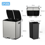 mVm Kitchen Trash Can,2x5.3 Gallon(2 x 20 L)Dual Trash cans and Recycle Bin Combo with Foot-Pedal,Anti-Fingerprint,Soft-Close,Brushed Stainless Steel Garbage Can for Kitchen,Living Room(Metallic Gray)