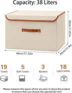 Tuza 2-Pack Large Fabric Storage Bins with Lids, Foldable Storage Boxes with Lids for Organizing, Decorative Storage Boxes with Handles for Home, Bedroom, Closet, Office(Khaki, Large)