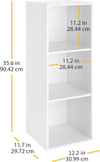 Whitmor 3 Cube Storage Organizer, 3 Tier Stackable MDF Wood Bookcase, Open Storage Display Bookshelf, Storage Cabinet for Living Room, Bedroom, Home, Office, 12.2" L x 11.7" W x 35.6" H, White