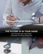 novium Hoverpen Future - Luxury Fountain Pen & Rollerball Pen All-In Gift Box, Schmidt Nib (Fine), Converter, Extra Refill, Aerospace Metal, Best Pen Gift Set for Men & Women (Mist Blue)