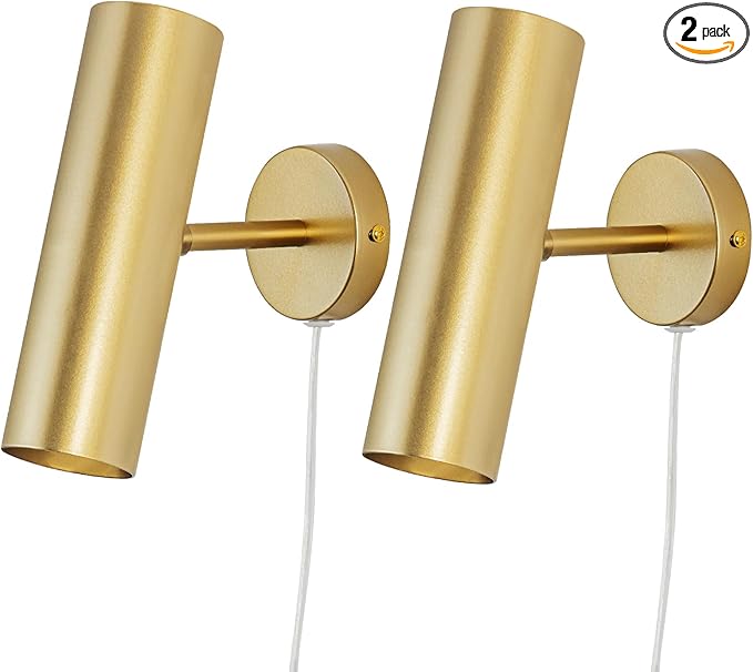 Ahaloye Gold Plug in Wall Sconce Set of 2, Modern Swing Arms Wall Lamp with Cord Wall Light for Bedroom Living Room (Bulb Included)