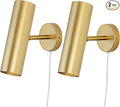 Ahaloye Gold Plug in Wall Sconce Set of 2, Modern Swing Arms Wall Lamp with Cord Wall Light for Bedroom Living Room (Bulb Included)