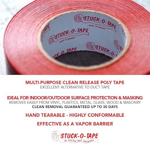 Stuck-O-Tape - Multi-Purpose Polyethylene Tape - Indoor/Outdoor Masking Surface Protection - Clean Release Low Residue UV Resistant - Single Roll, Black, 2inch x 60yd