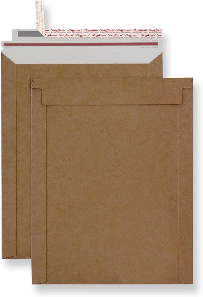 Bonfasvo Rigid Mailers 30 Pack 9.25 x 11.75 inches Brown Self Seal Stay Flat Bulk Cardboard Kraft No Bend Mailers Peel and Seal for Document Photos Pictures Papers Files CD