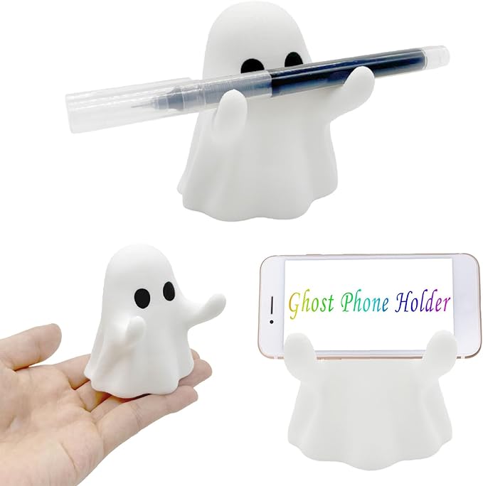 YGPM Ghostly Shape Pen Holder & Phone Stand Desktop Organiser For Home Office Halloween Tabletop Decor Elegant Writing Tool Display