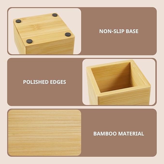 CMLKLZD Desk Organizer Set of 3 - Bamboo Office Desk Accessories - Desk Organizers and Accessories for Women Men - Set incl. Pencil Pen Holder, Paperclip Storage and Sticky Note Holder