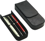 MIVLXLX Leather Triple Pen Case Pencil Pouch Holder for Three Fountain Ballpoint Rollerball Pens and Pencils Gift Choice for Man/Woman/Office (Black)