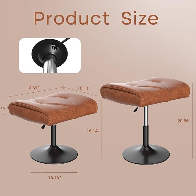 VECELO Foot Rest Under Desk Ottoman, PU Height Adjustable Footrest with Comfort Padding, Leg Rest for Desk for Relieving Leg Pain, Stiffness, and etc, Black