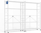 ALANNG 40" W Foldable 5-Tier Storage Shelves with Wheels, Adjustable & Removable Metal Rack, Heavy Duty Rolling Organizer for Kitchen, Garage, Closet, Pantry, and Office (White,2 Pack)