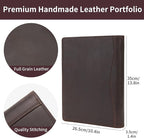 Geslun Personalized Genuine Leather 3 Ring Binder, Custom Engraved 8.5 x 11 Letter Size Folio with Pen Holder, Soft Notebook Portfolio Cover, Notepad Padfolio Organizer for Meeting, Dark Brown