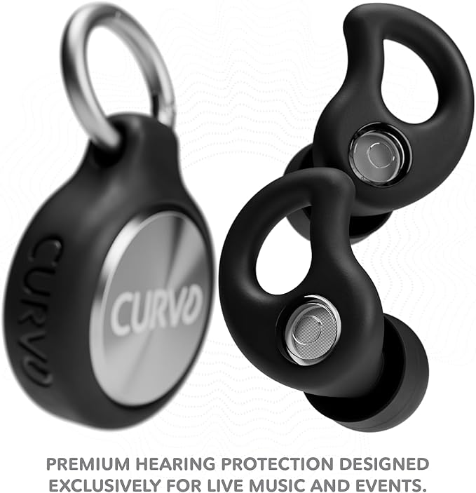 CURVD Live Stylish High-Fidelity Concert Earplugs for Live Events up to 14 dB Noise Reduction, 5 Tip Sizes & Carry Case