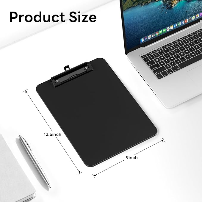 Zoenley A4 Plastic Clipboard Set of 12, Black 12.5 x 9 Letter Size for Classroom, Students, Teacher, Nurse, 8.5 x 11 Clip Board with Low Profile Black Clip, Office & School Supplies