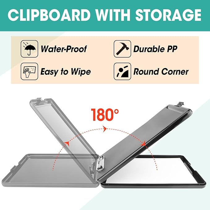 7 Pack Clipboard with Storage, High Capacity Storage Clipboard 8.5 x 11 with Pen Holder, Letter / A4 Size, Inner Plastic Folder Attached for Teacher Office Home, Size 13.4 x 9.4 x 0.9 in, Black