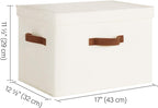 StorageWorks Fabric Storage Bins with Lid, Decorative Storage Boxes for Shelves, Stackable Closet Organizer Basket with Handles, Jumbo, Ivory White, 2-Pack