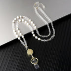 AIDSOTOU Lanyards for ID Badges and Keys,Natural Stone Beaded Teacher Lanyard for Women,Retractable Lanyard with ID Holder Cute Lanyards for Teachers (White)